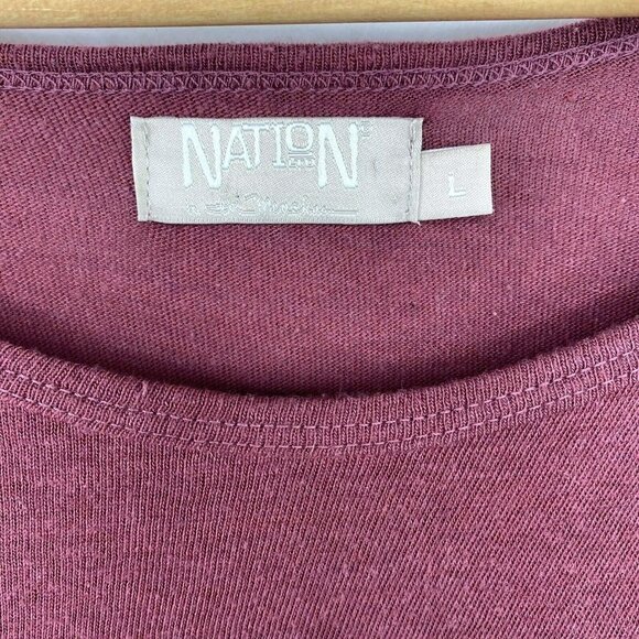 Nation LTD Dress Womens Size Large 3/4 Dolman Sleeve Round Neck Ruched Stretch - Picture 2 of 3